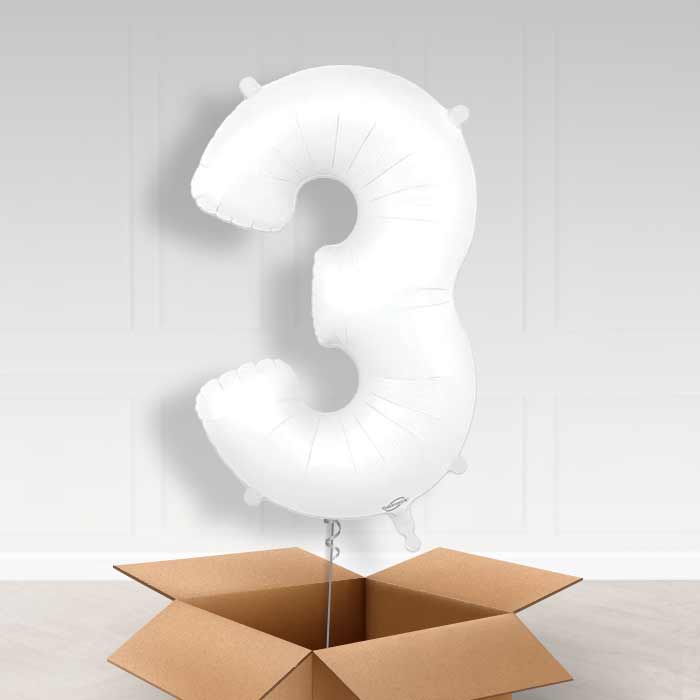 Matte White Number 3 Balloon in a Box