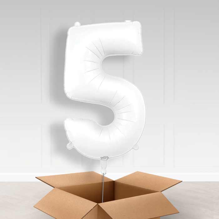 Matte White Number 5 Balloon in a Box