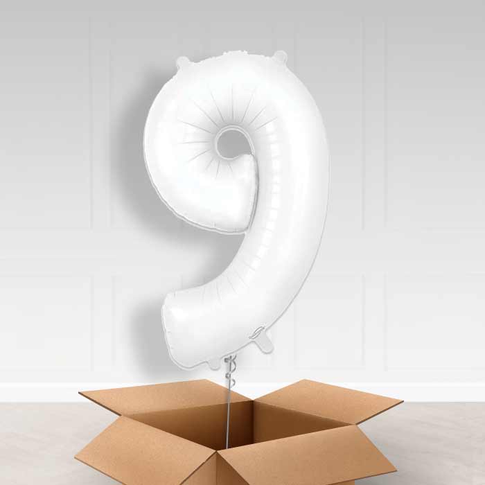 Matte White Number 9 Balloon in a Box