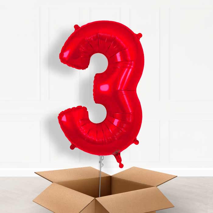 Red Number 3 Balloon in a Box