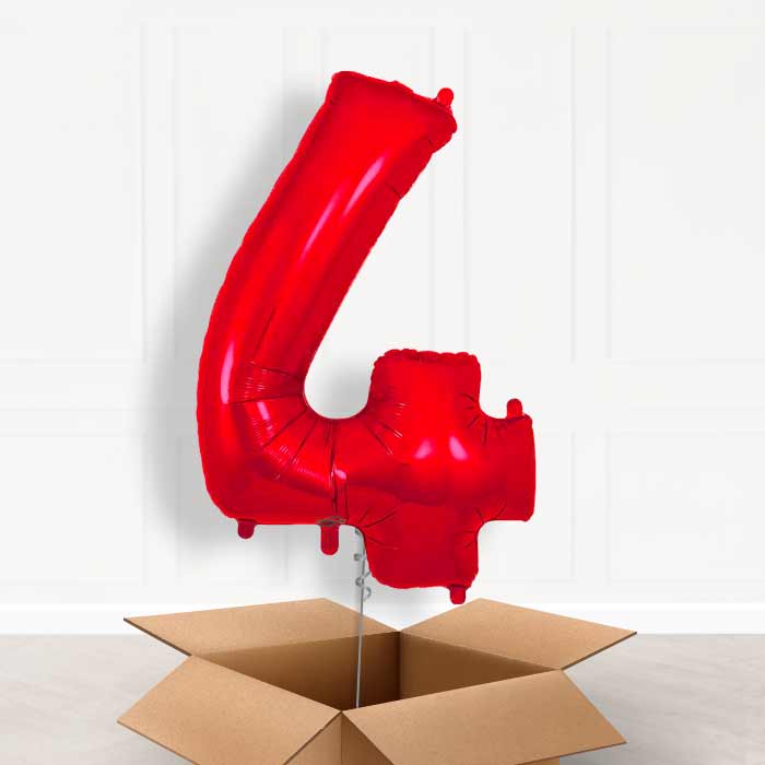 Red Number 4 Balloon in a Box