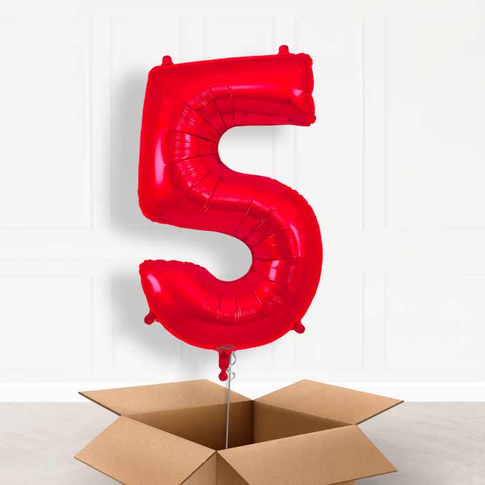 Red Number 5 Balloon in a Box