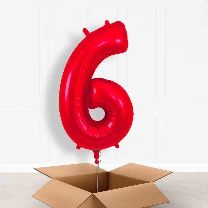 Red Number 6 Balloon in a Box