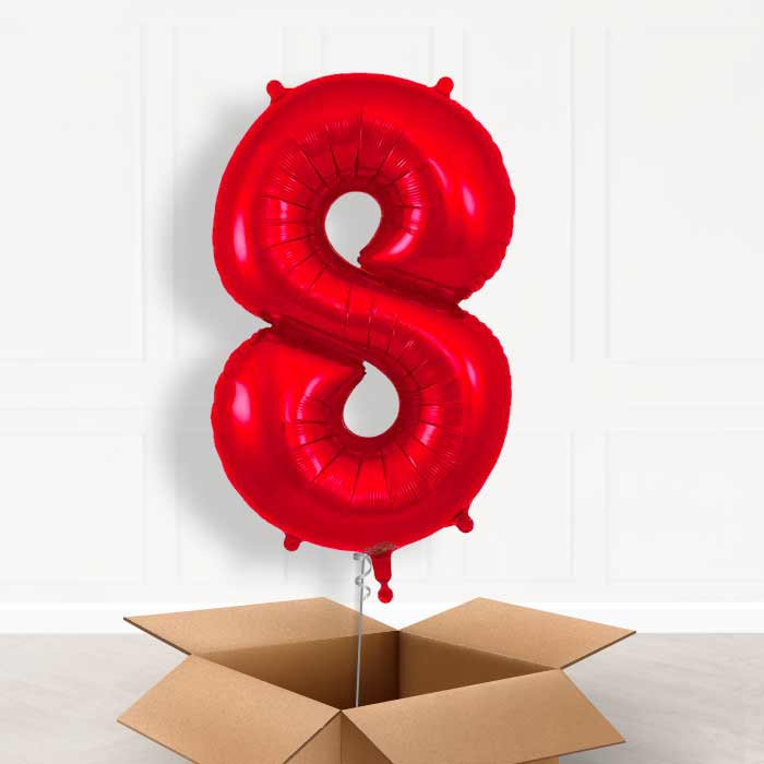 Red Number 8 Balloon in a Box