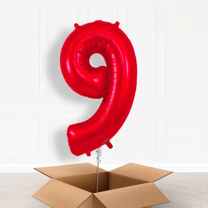 Red Number 9 Balloon in a Box