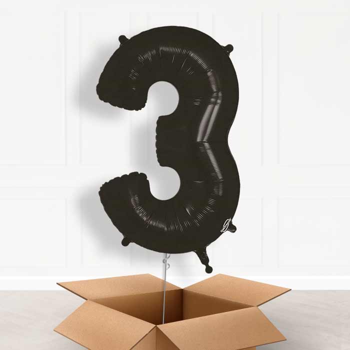 Black Number 3 Balloon in a Box