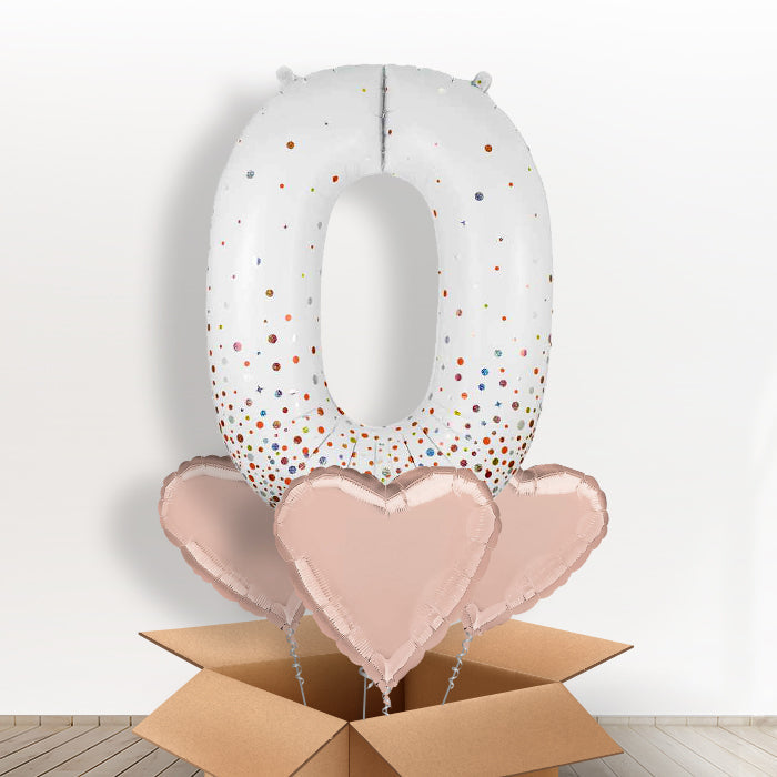 Rose Gold and White Number 0 Balloon in a Box