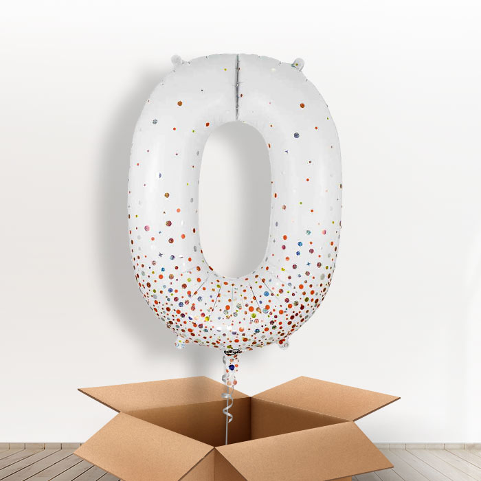 Rose Gold and White Number 0 Balloon in a Box