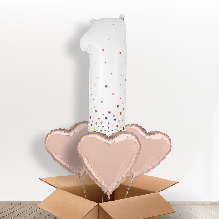 Rose Gold and White Number 1 Balloon in a Box