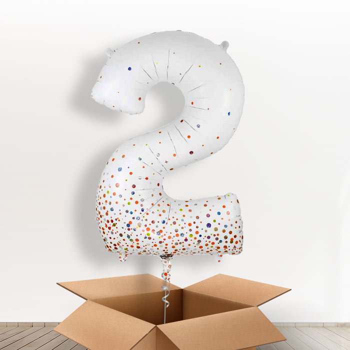 Rose Gold and White Number 2 Balloon in a Box