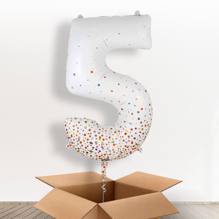 Rose Gold and White Number 5 Balloon in a Box