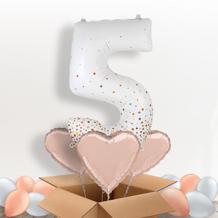 Rose Gold and White Number 5 Balloon in a Box