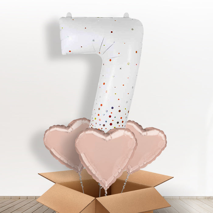 Rose Gold and White Number 7 Balloon in a Box