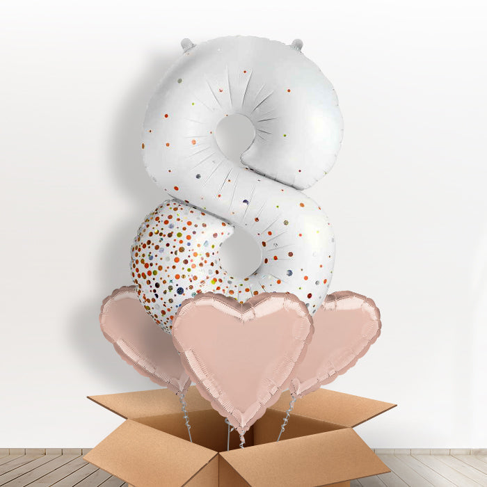 Rose Gold and White Number 8 Balloon in a Box