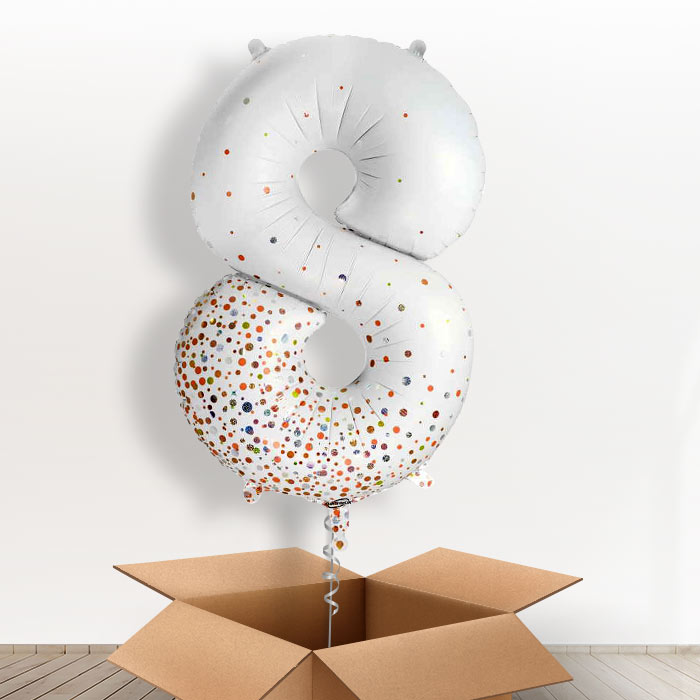 Rose Gold and White Number 8 Balloon in a Box