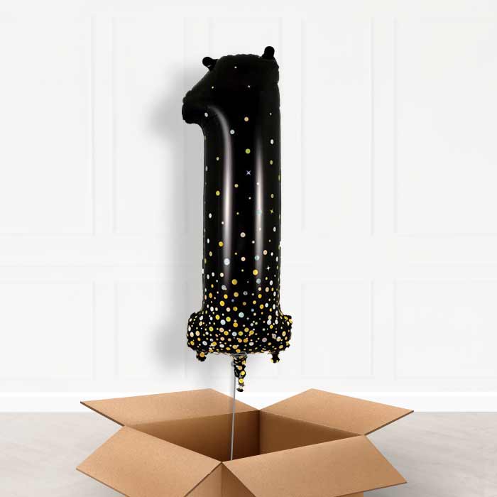 Black and Gold Number 1 Balloon in a Box