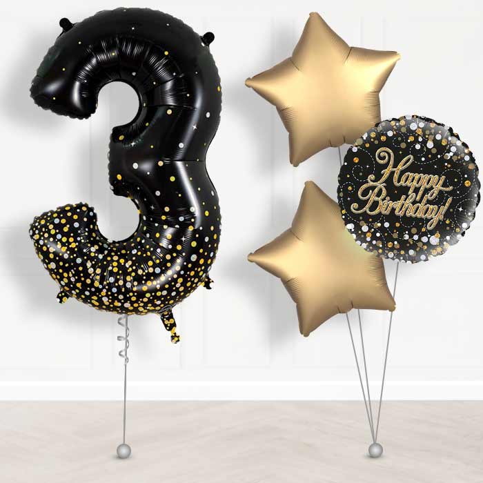 Black and Gold Number 3 Balloon in a Box