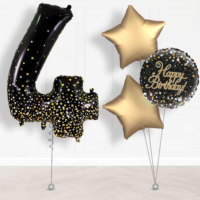 Black and Gold Number 4 Balloon in a Box