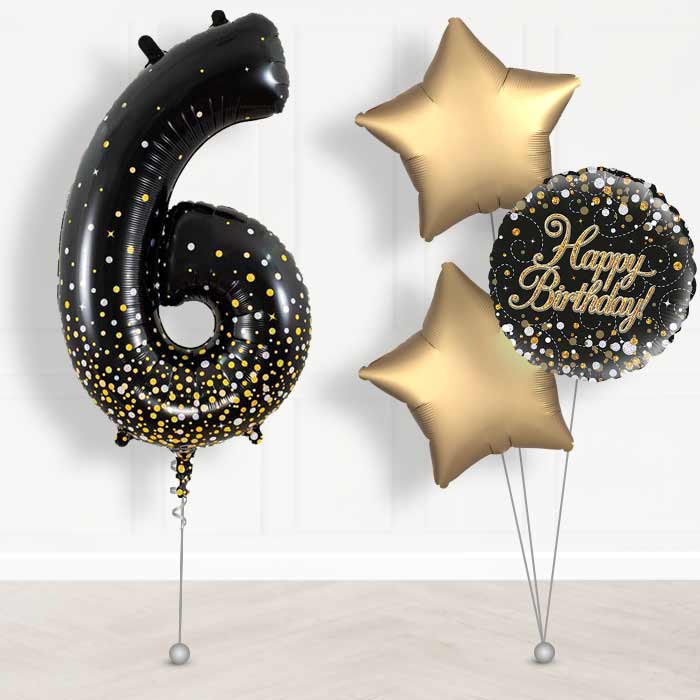 Black and Gold Number 6 Balloon in a Box