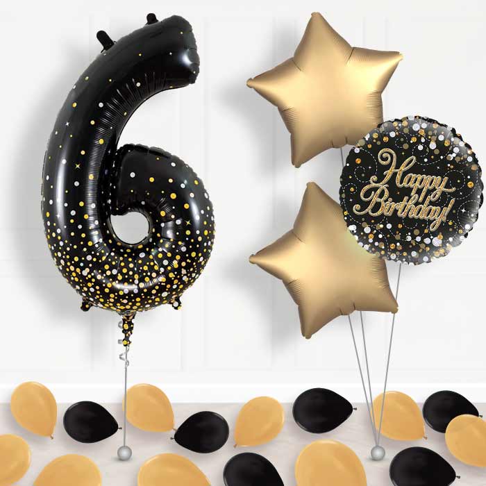 Black and Gold Number 6 Balloon in a Box