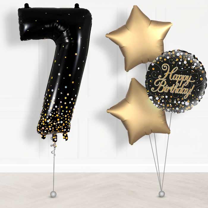 Black and Gold Number 7 Balloon in a Box