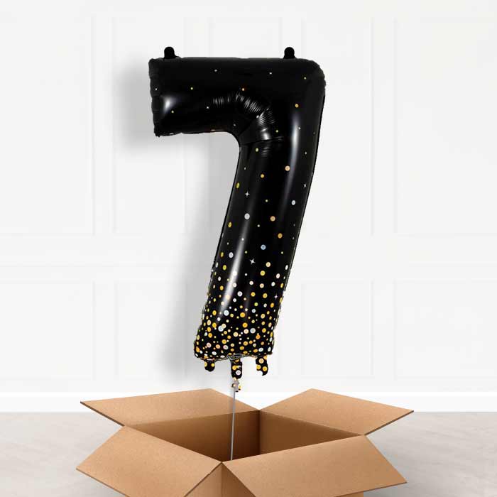 Black and Gold Number 7 Balloon in a Box