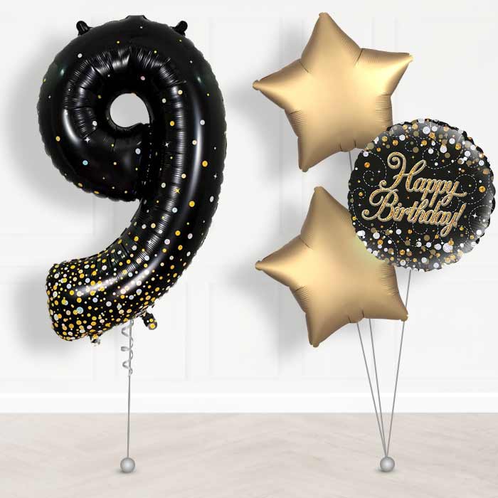 Black and Gold Number 9 Balloon in a Box