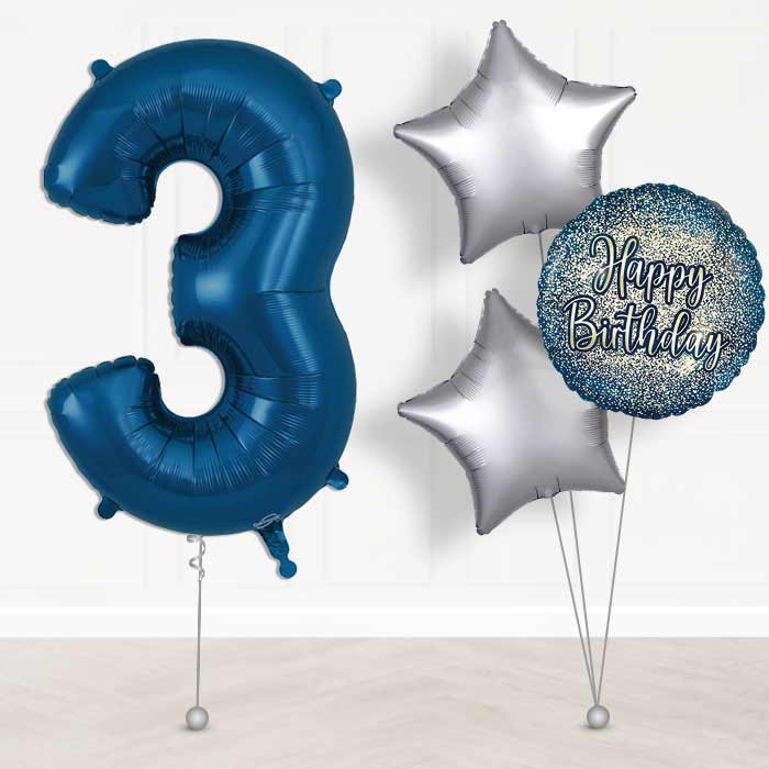 Navy Blue Number 3 Balloon in a Box