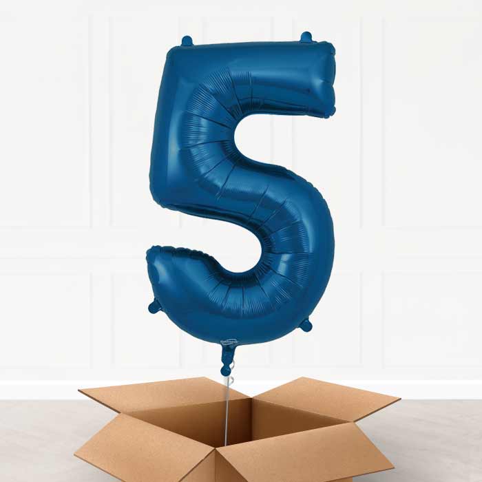 Navy Blue Number 5 Balloon in a Box