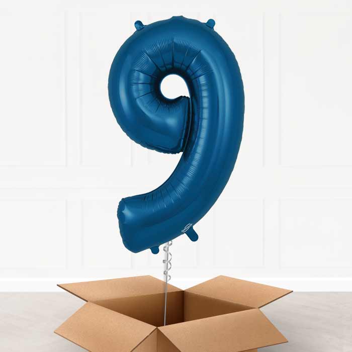 Navy Blue Number 9 Balloon in a Box