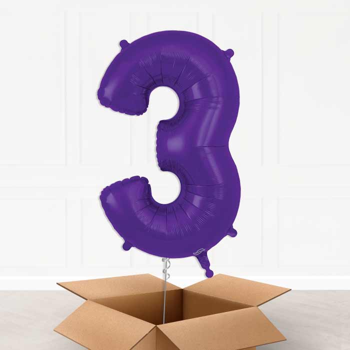 Purple Number 3 Balloon in a Box