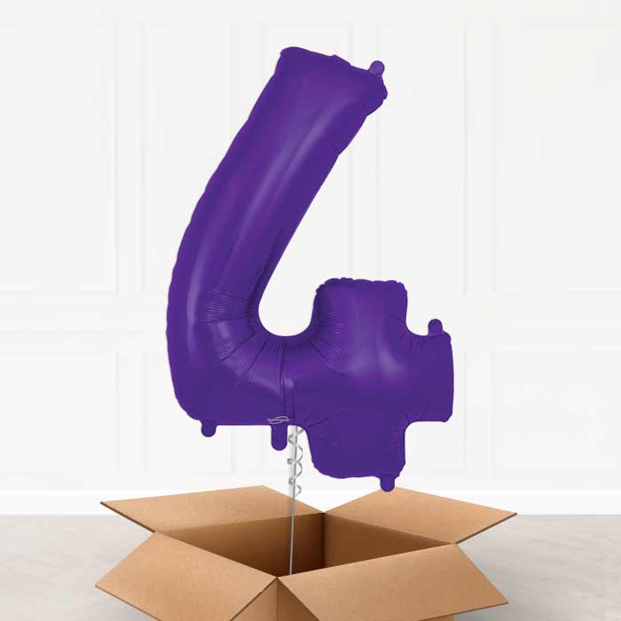 Purple Number 4 Balloon in a Box