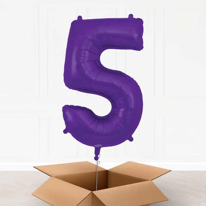 Purple Number 5 Balloon in a Box