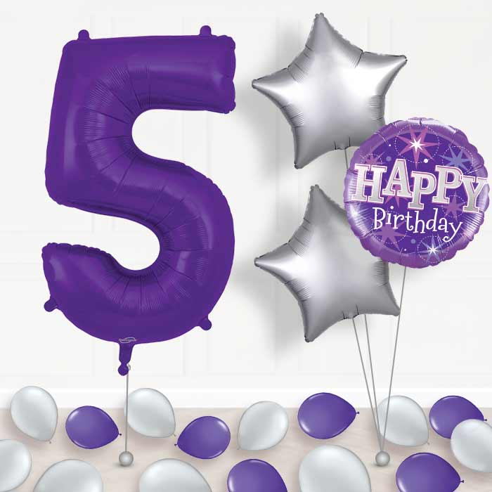 Purple Number 5 Balloon in a Box