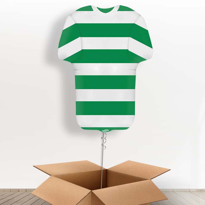 Green and White Hoop Football Shirt Helium Balloon in a Box