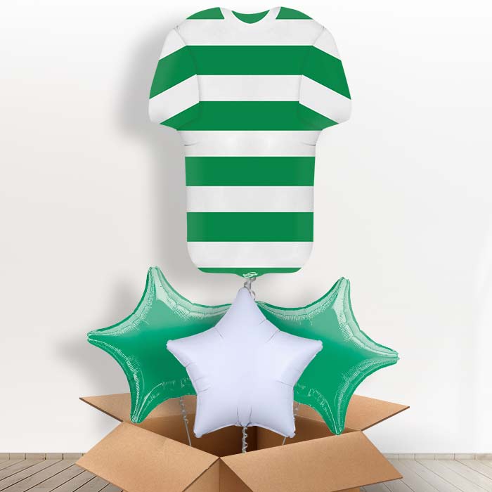 Green and White Hoop Football Shirt Helium Balloon in a Box