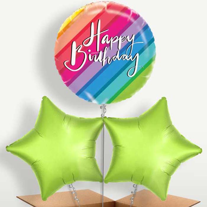 Rainbow Happy Birthday Trio Balloon Bunch | Small Indoor Plants