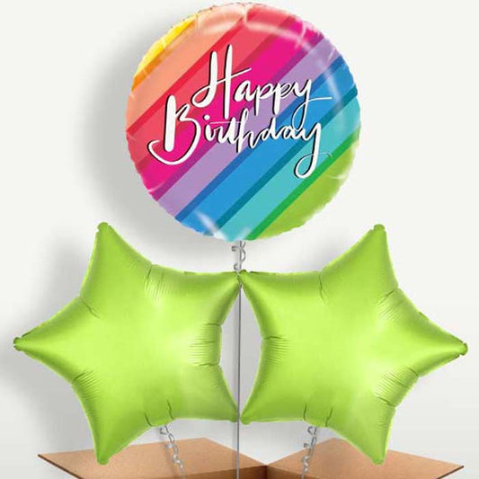 Rainbow Happy Birthday Trio Balloon Bunch | Small Indoor Plants