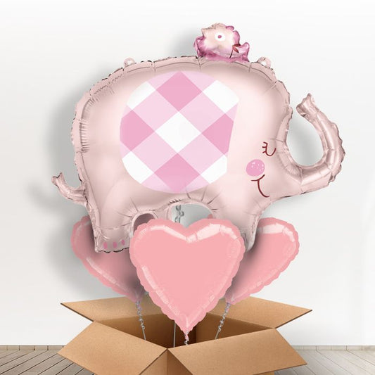 Gingham Pink Elephant Balloon in a Box