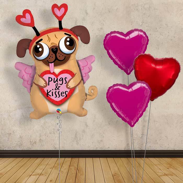 Pug Balloon Bouquet in a Box - Kisses - Plain Bouquet | Small Indoor Plants