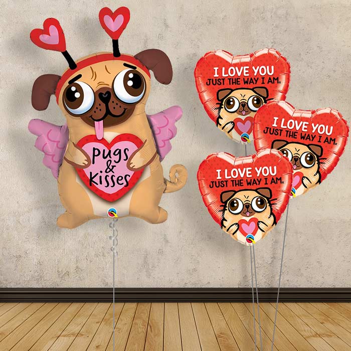 Pug Balloon Bouquet in a Box - Kisses - Themed Bouquet | Small Indoor Plants