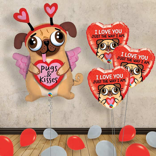 Pug Balloon Bouquet in a Box - Kisses - Themed Bouquet and Latex | Small Indoor Plants