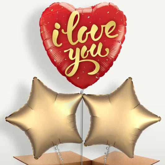 I Love You Gold Script Balloon Bunches inflated with Helium | Small Indoor Plants