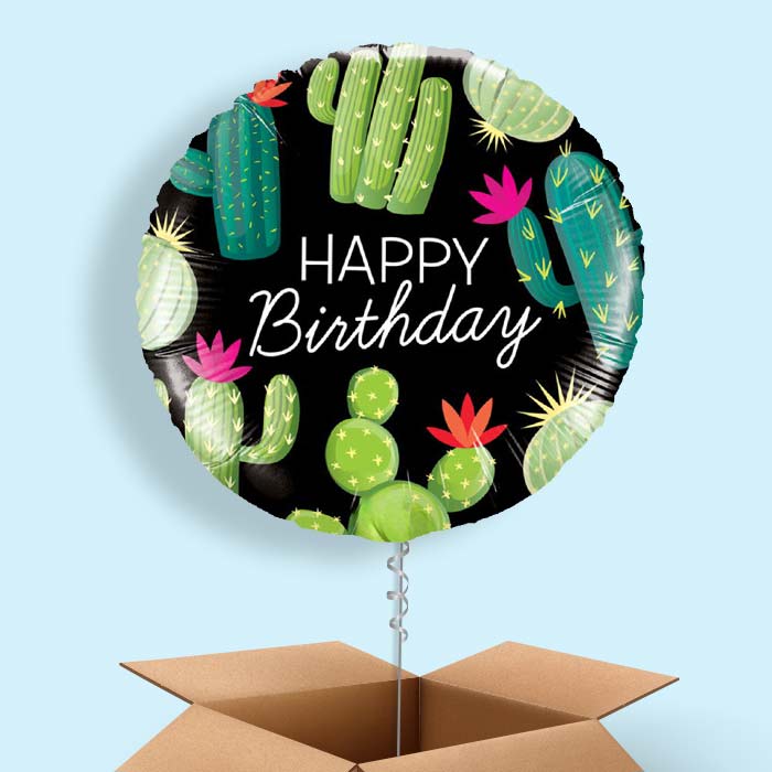 Black Cactus Happy Birthday Helium Balloon in a Box