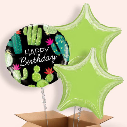 Black Cactus Happy Birthday 3 Balloon Cluster in a Box