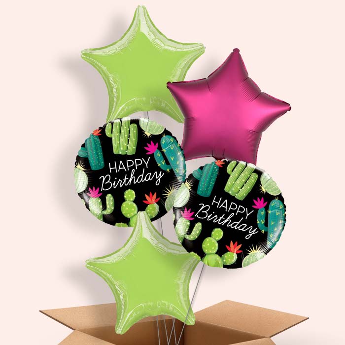 Black Cactus Happy Birthday 5 Balloon Bunch in a Box