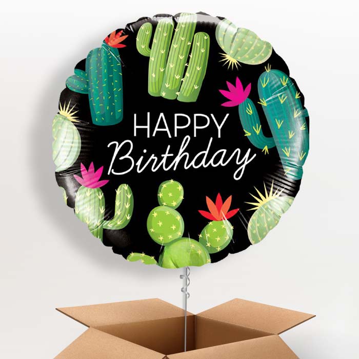 Cactus Happy Birthday (Black) Balloon in a Box