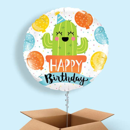 White Cactus Happy Birthday Balloon in a Box