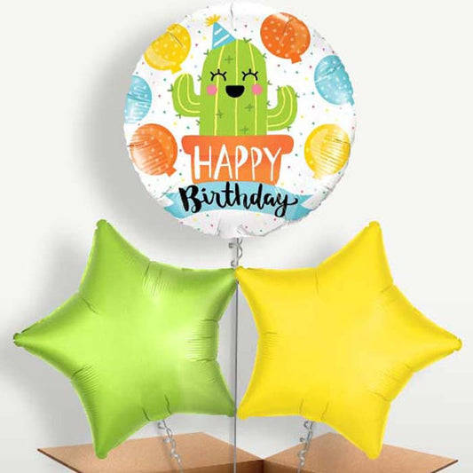 Cactus Happy Birthday White Bunch of Balloons | Small Indoor Plants