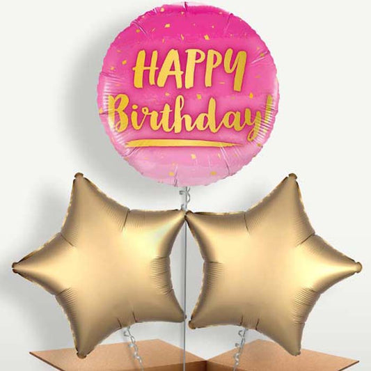 Birthday Pink & Gold Bunch of Balloons inflated with Helium | Small Indoor Plants